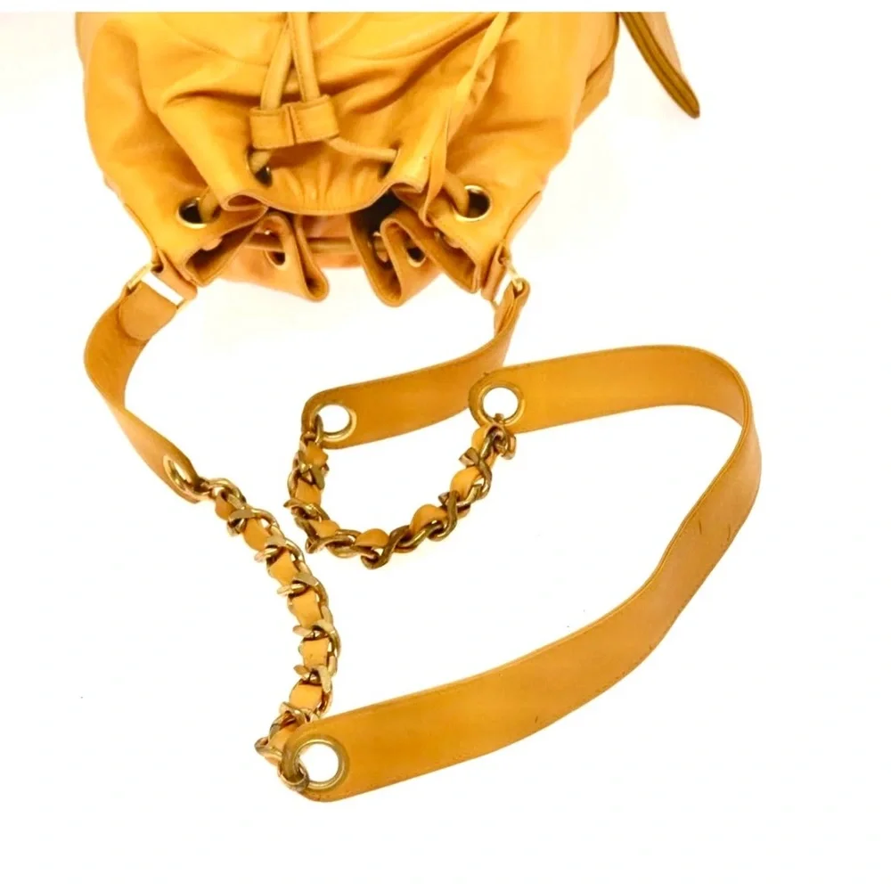 Authentic CHANEL yellow lambskin bucket bag with wallet pouch